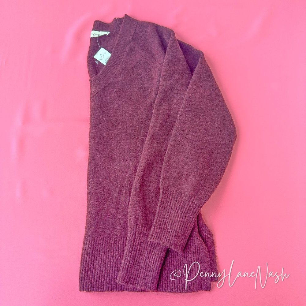 NWT Loft Relaxed V-Neck Wool Blend Sweater Purple - Picture 8 of 10